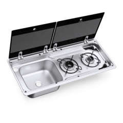 Dometic MO 9722L Cam Kapaklı 2 Gözlü Ocak + Evye Kombinasyonu