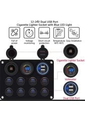 Sigortalı 8 Anahtarlı Kontrol Paneli USB Şarj Çakmaklık Voltaj Göstergesi